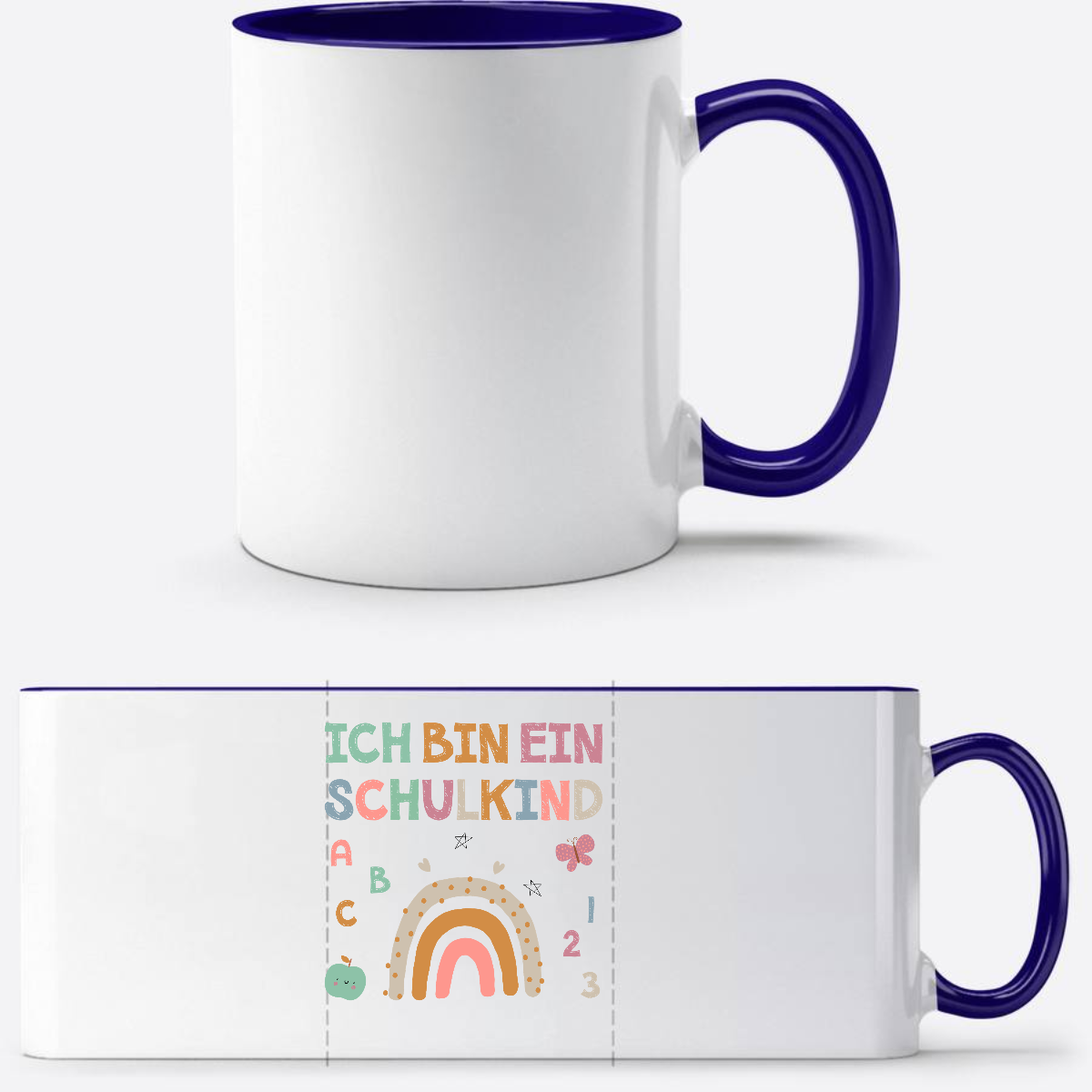 Tasse „Ich bin ein Schulkind“ – Geschenk zur Einschulung - Weiß/Dunkelblau