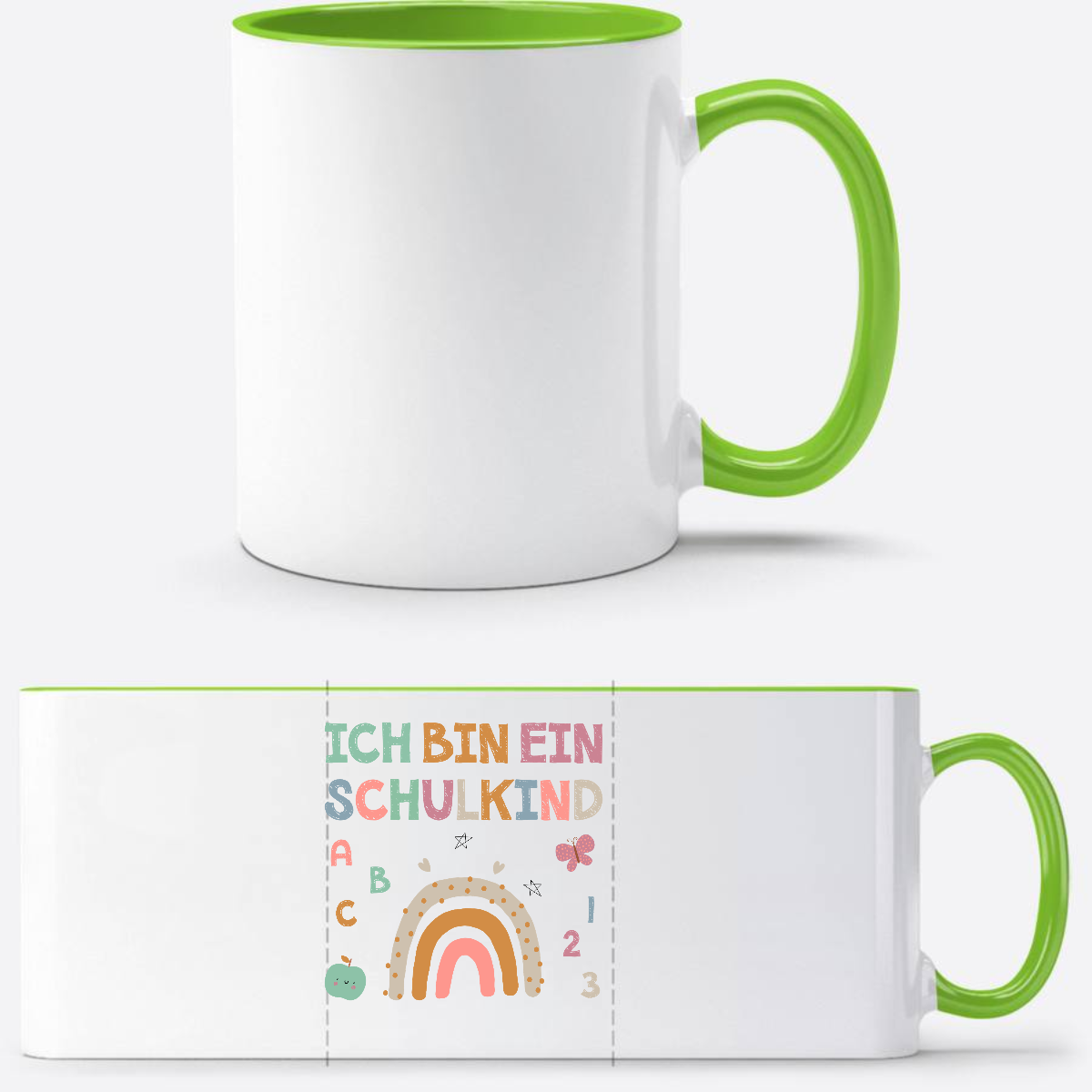 Tasse „Ich bin ein Schulkind“ – Geschenk zur Einschulung - Weiß/Grün