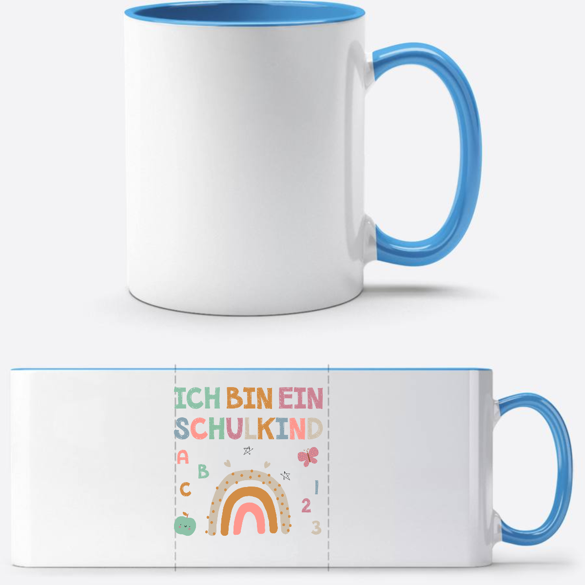Tasse „Ich bin ein Schulkind“ – Geschenk zur Einschulung - Weiß/Hellblau