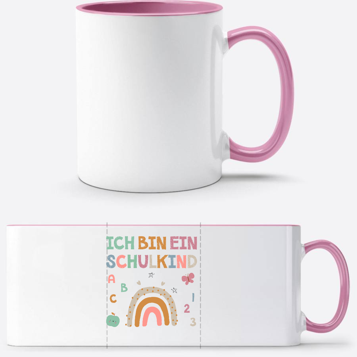 Tasse „Ich bin ein Schulkind“ – Geschenk zur Einschulung - Weiss/Rosa