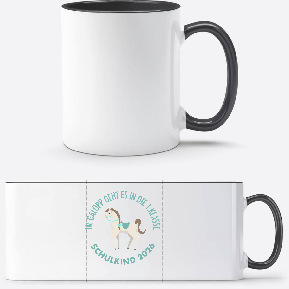 Tasse Im Galopp Schulkind 2026 – Personalisiert mit Name - Weiß/Schwarz