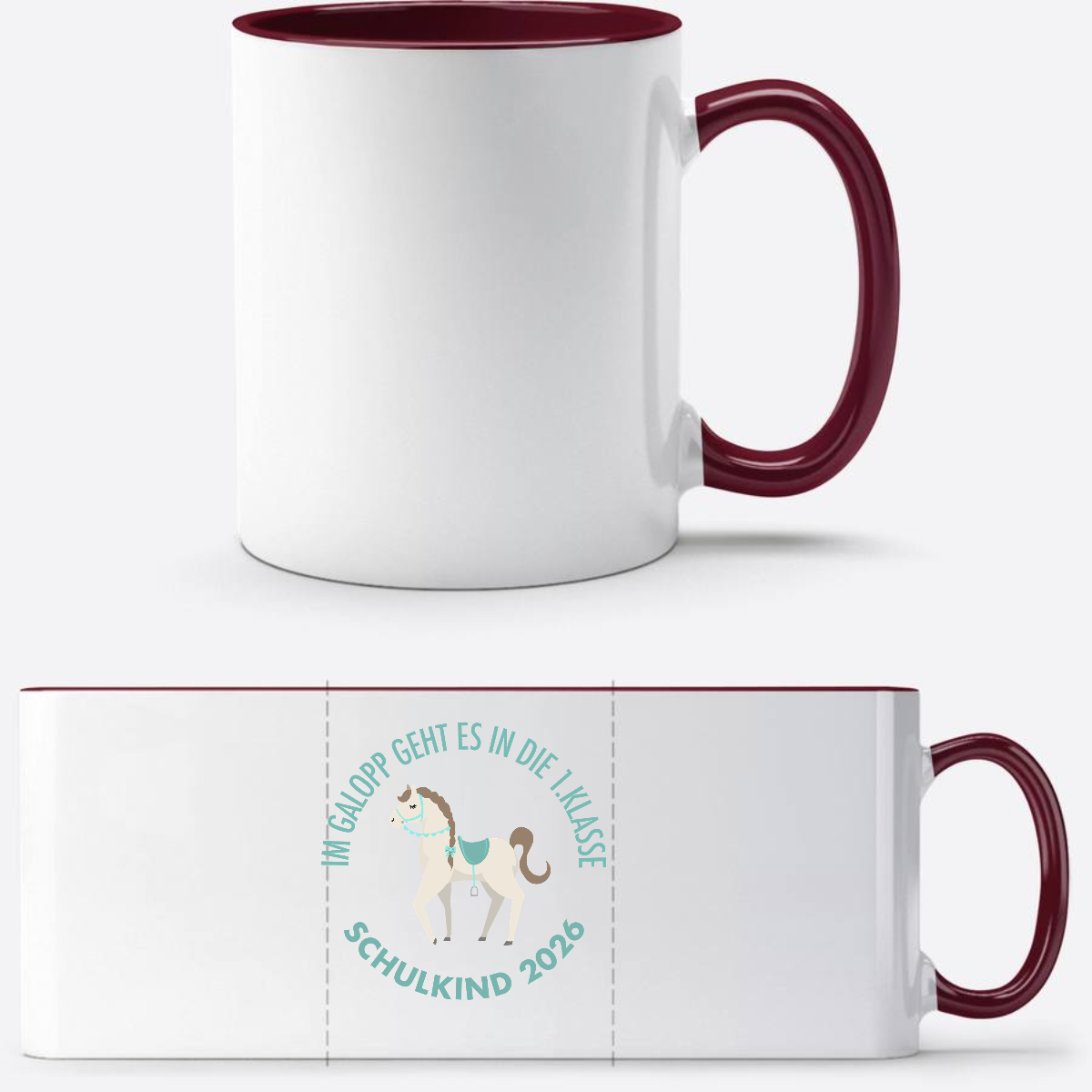 Tasse Im Galopp Schulkind 2026 – Personalisiert mit Name - White/Bordeaux