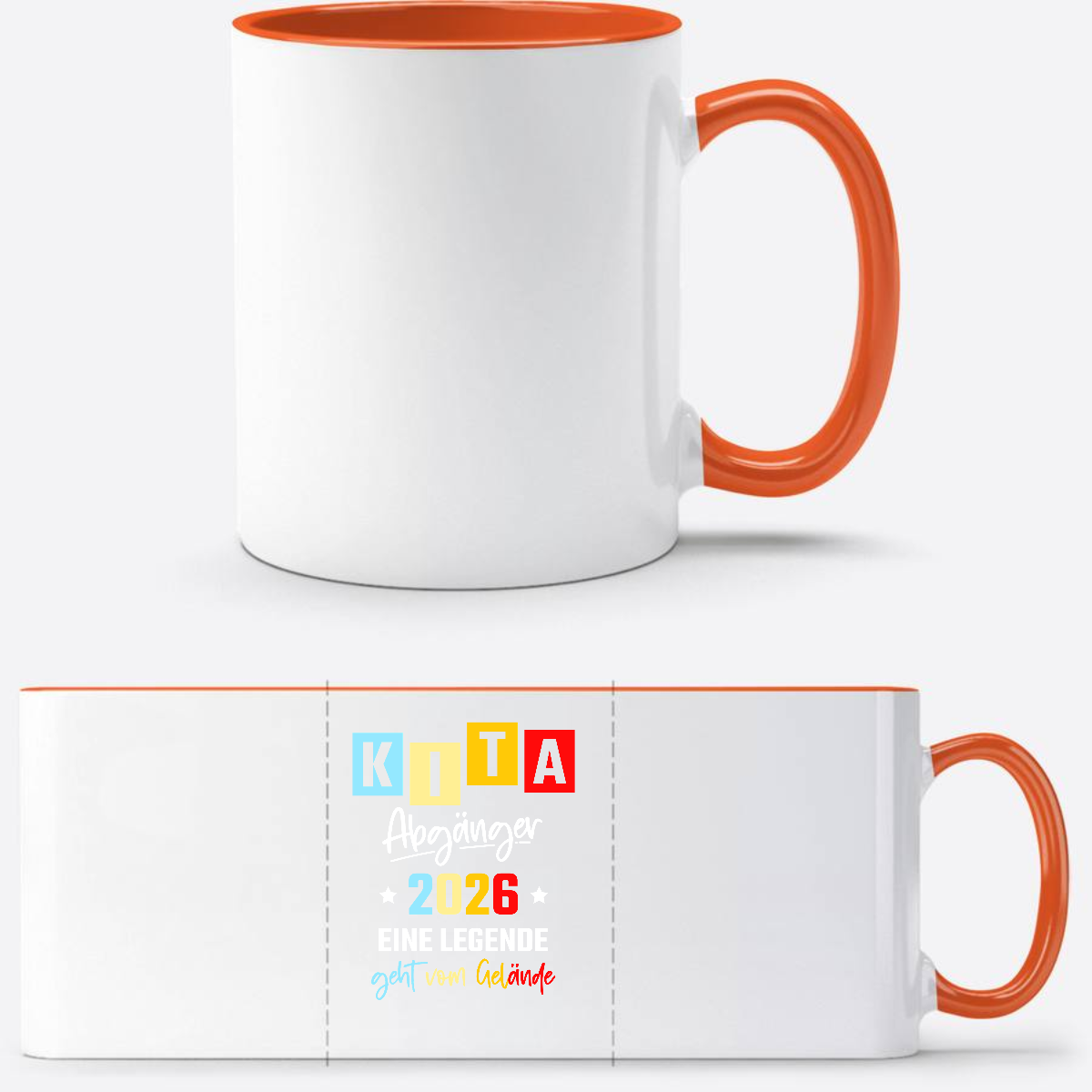 Tasse Kita Abgänger 2026 – Legende verlässt das Gelände mit Name - Weiß/Orange