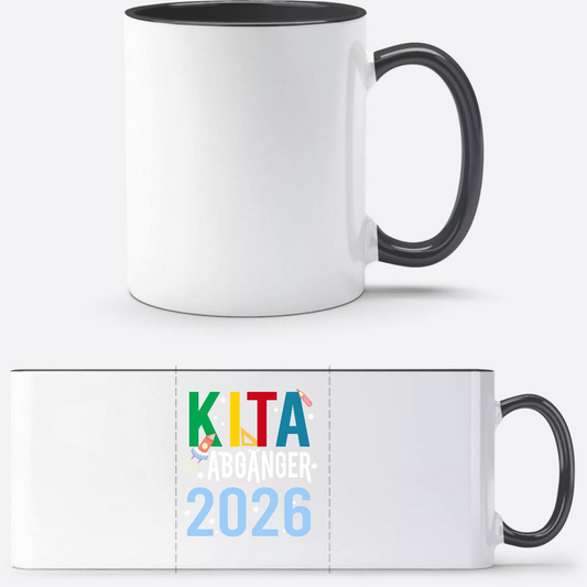 Tasse Kita-Abgänger 2026 mit Name – Geschenk zur Einschulung - Weiß/Schwarz
