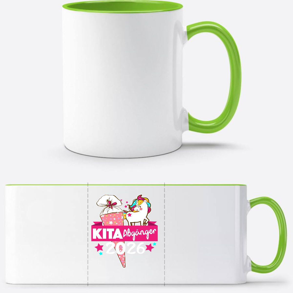 Tasse Kita-Abgänger 2026 mit Namen – Geschenk zur Einschulung - Weiß/Grün