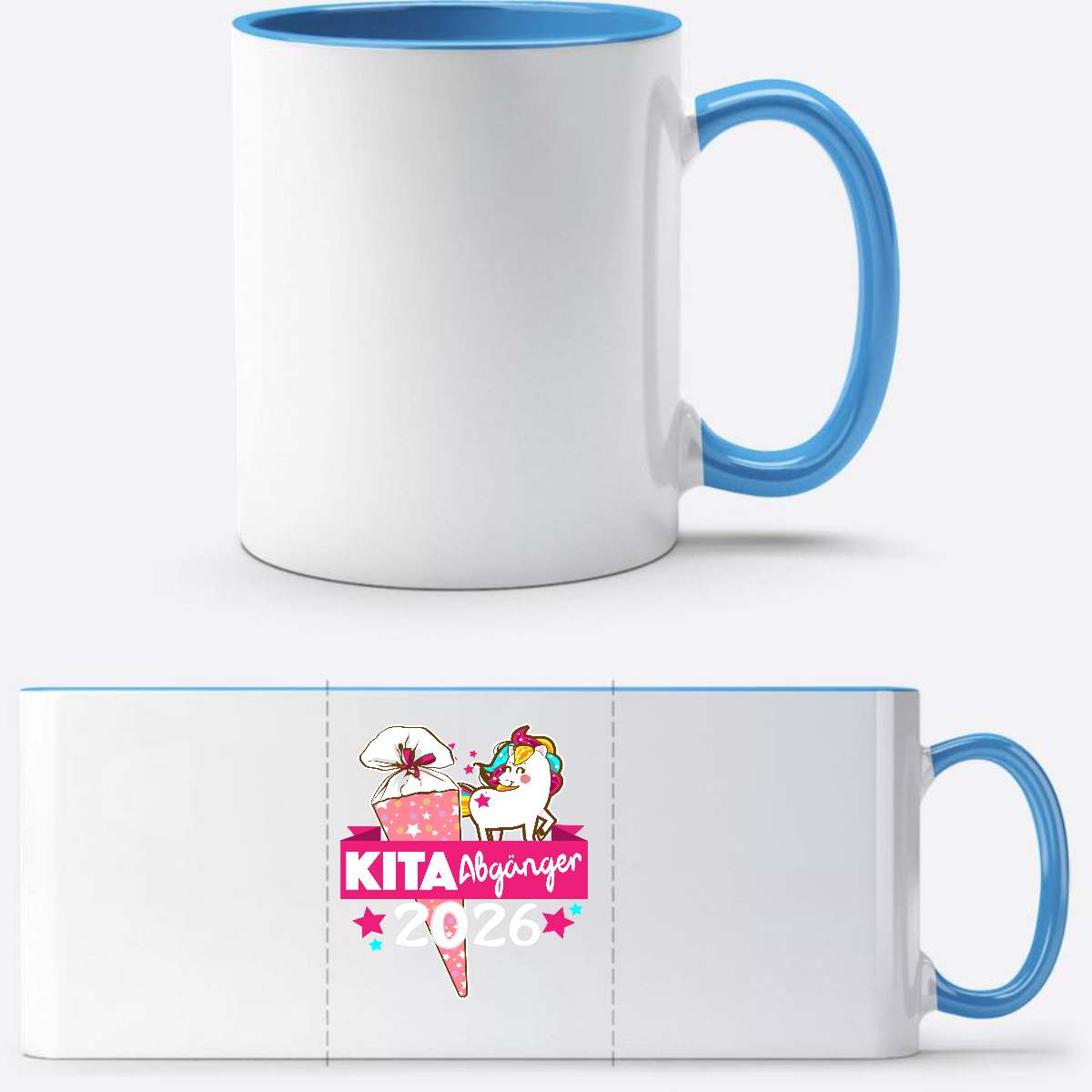 Tasse Kita-Abgänger 2026 mit Namen – Geschenk zur Einschulung - Weiß/Hellblau