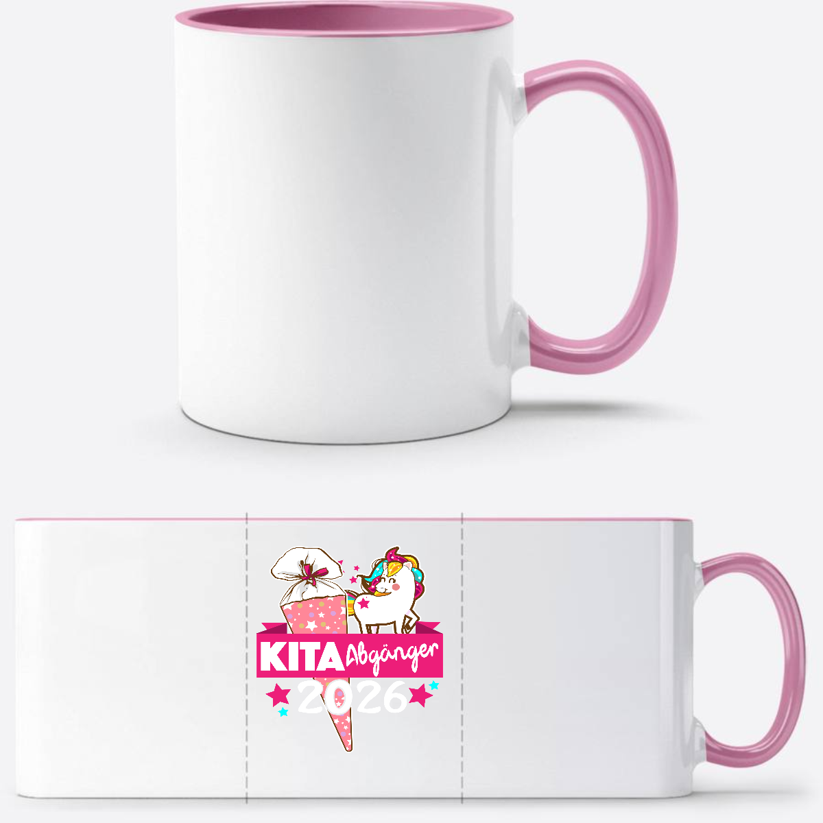 Tasse Kita-Abgänger 2026 mit Namen – Geschenk zur Einschulung - Weiss/Rosa