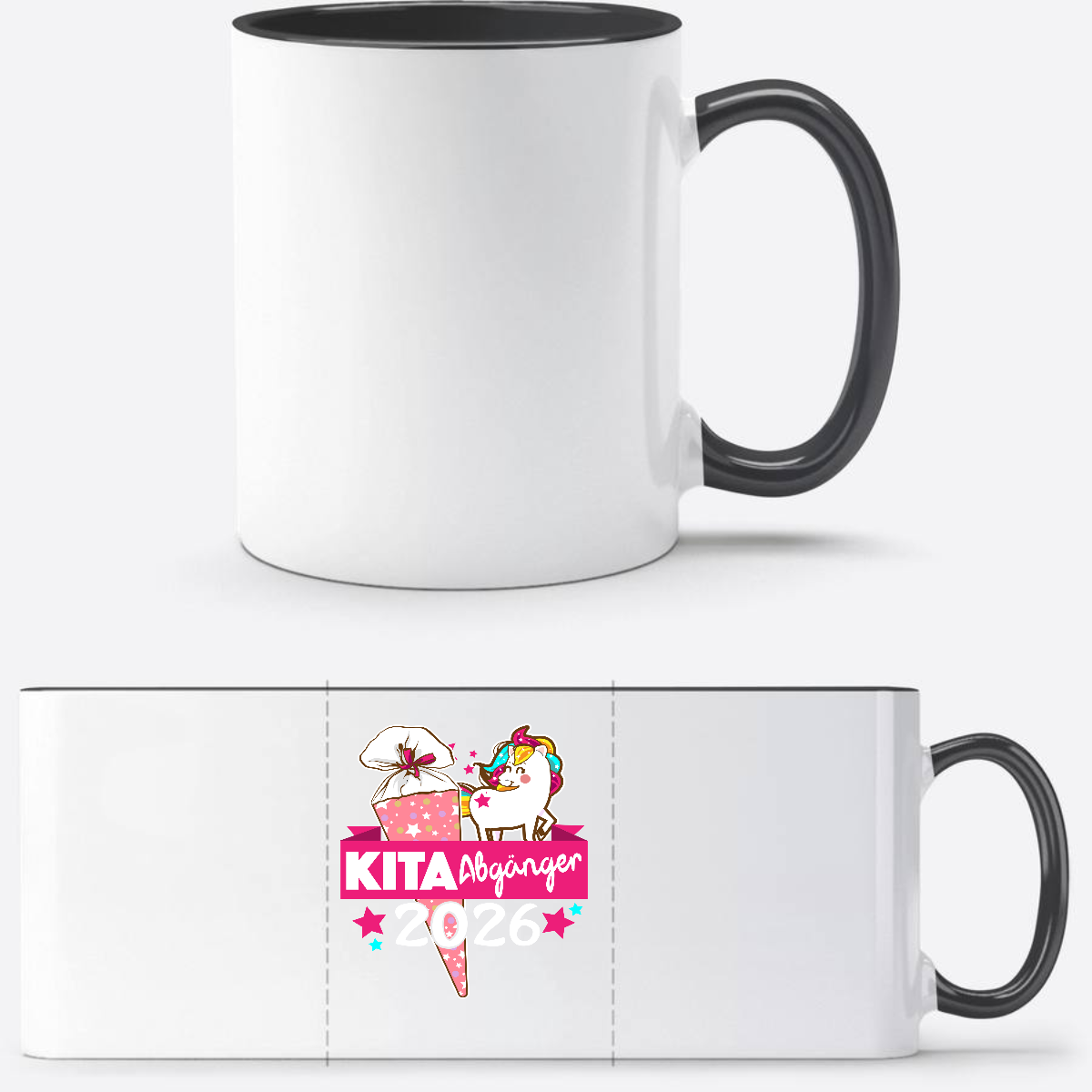 Tasse Kita-Abgänger 2026 mit Namen – Geschenk zur Einschulung - Weiß/Schwarz