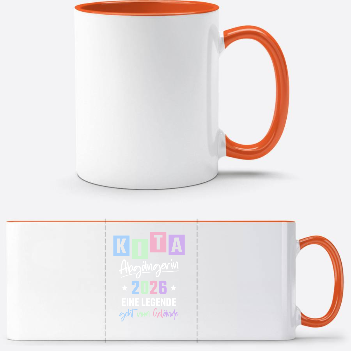 Tasse Kita Abgängerin 2026 - Eine Legende geht vom Gelände - Weiß/Orange