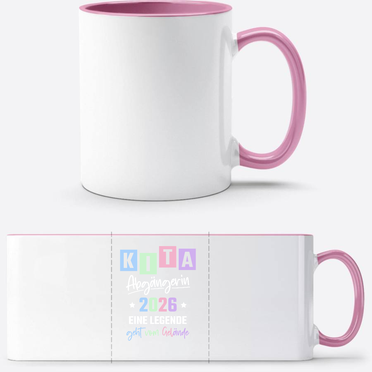 Tasse Kita Abgängerin 2026 - Eine Legende geht vom Gelände - Weiss/Rosa
