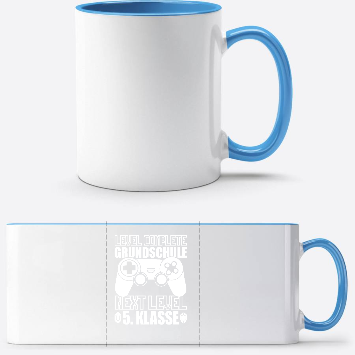 Tasse Level complete 5. Klasse – Geschenk zum Schulwechsel - Weiß/Hellblau