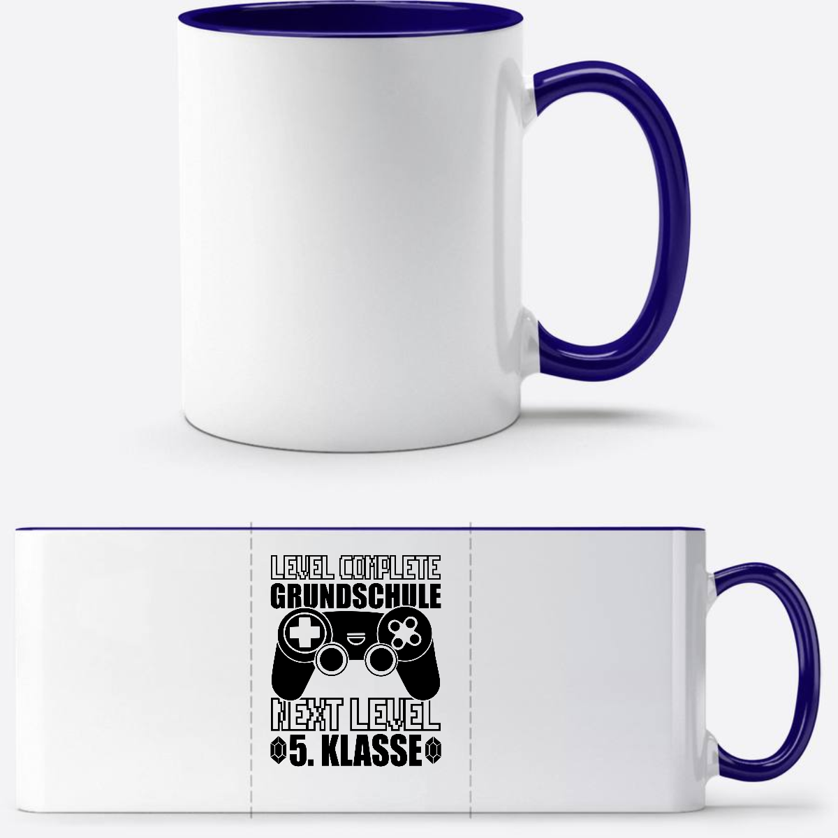 Tasse Level Complete – 5. Klasse mit Name personalisierbar - Weiß/Dunkelblau