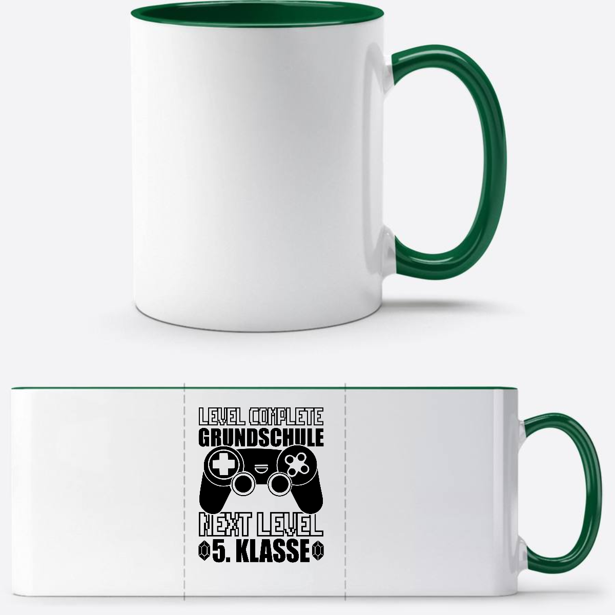 Tasse Level Complete – 5. Klasse mit Name personalisierbar - Weiß/Dunkelgrün