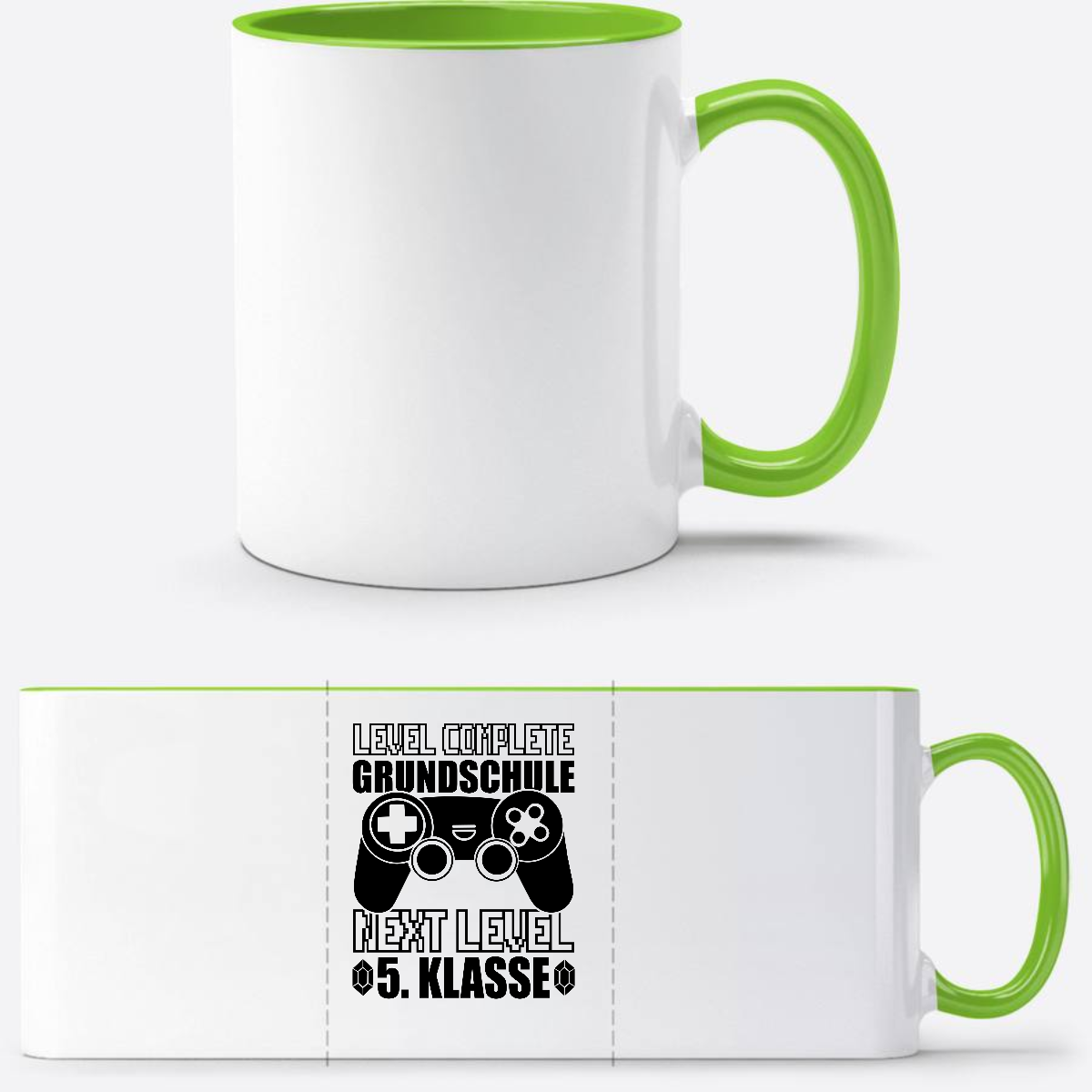Tasse Level Complete – 5. Klasse mit Name personalisierbar - Weiß/Grün