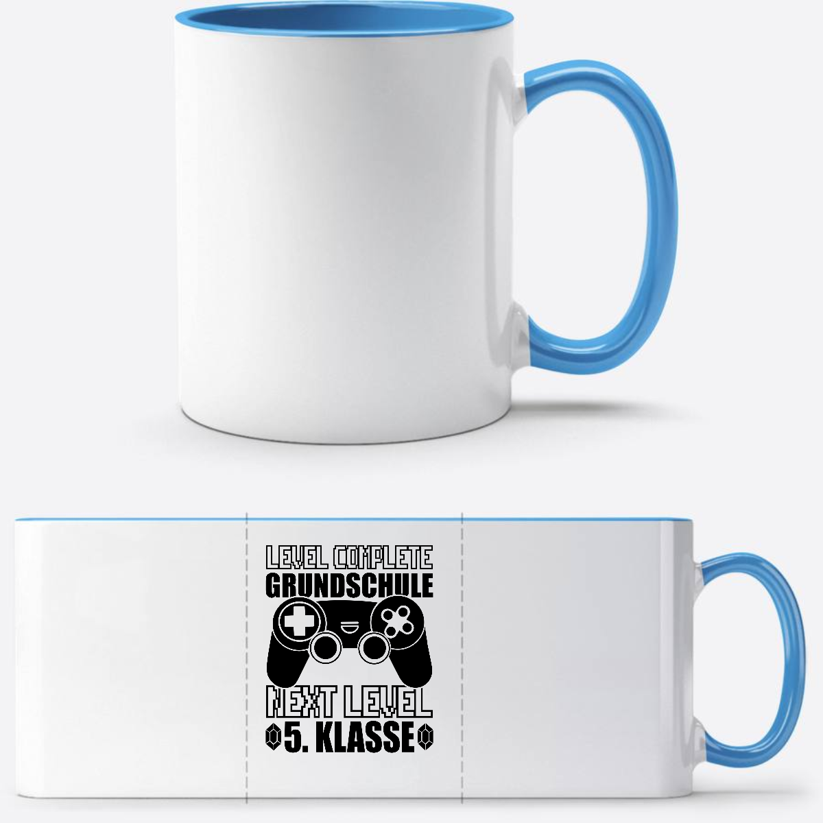 Tasse Level Complete – 5. Klasse mit Name personalisierbar - Weiß/Hellblau