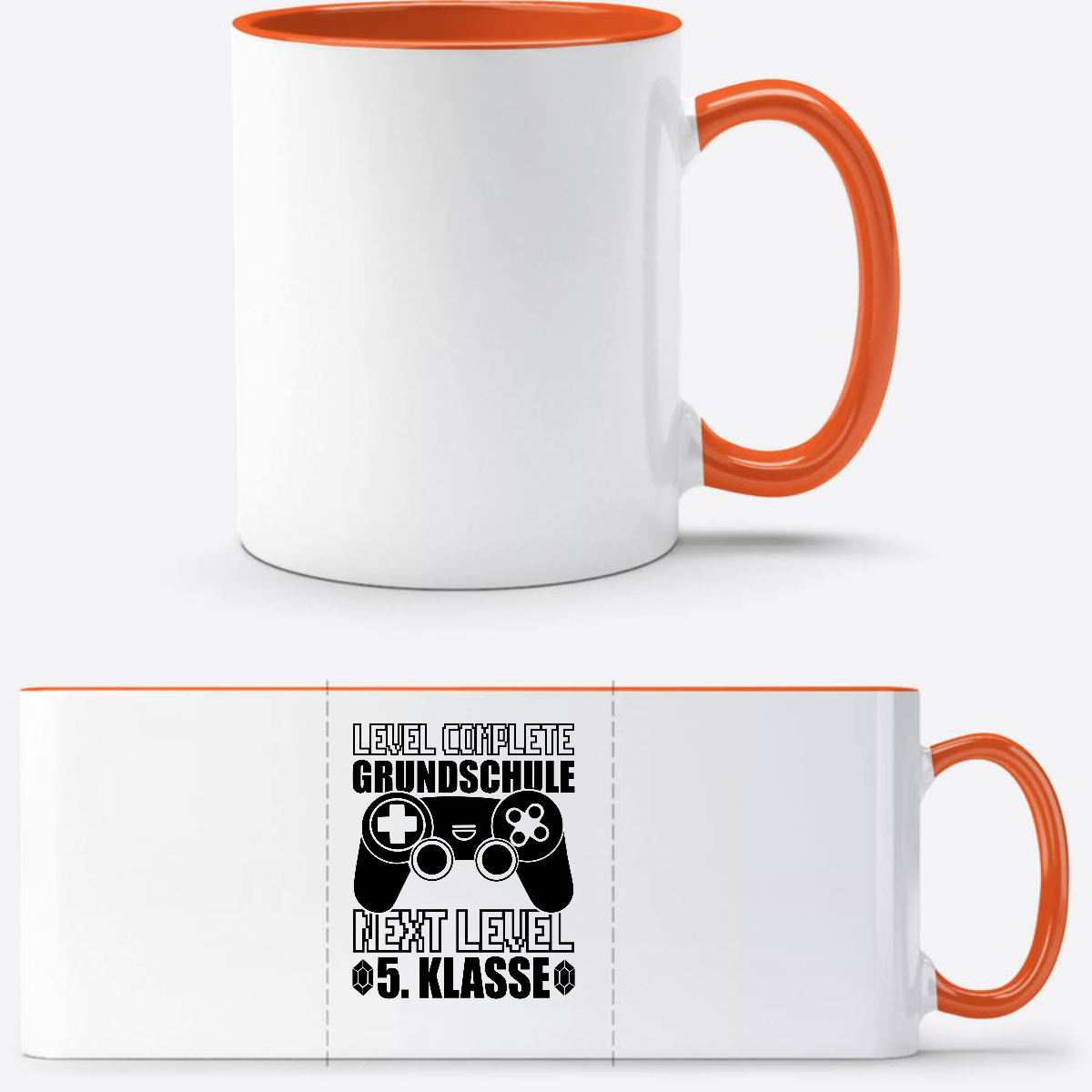 Tasse Level Complete – 5. Klasse mit Name personalisierbar - Weiß/Orange