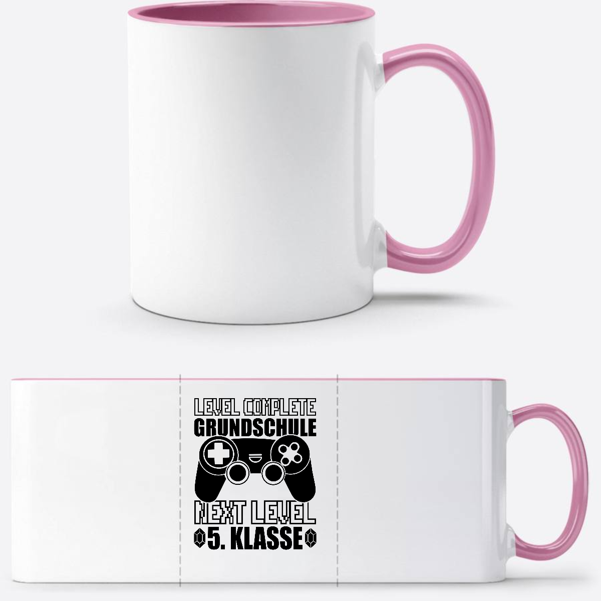 Tasse Level Complete – 5. Klasse mit Name personalisierbar - Weiss/Rosa