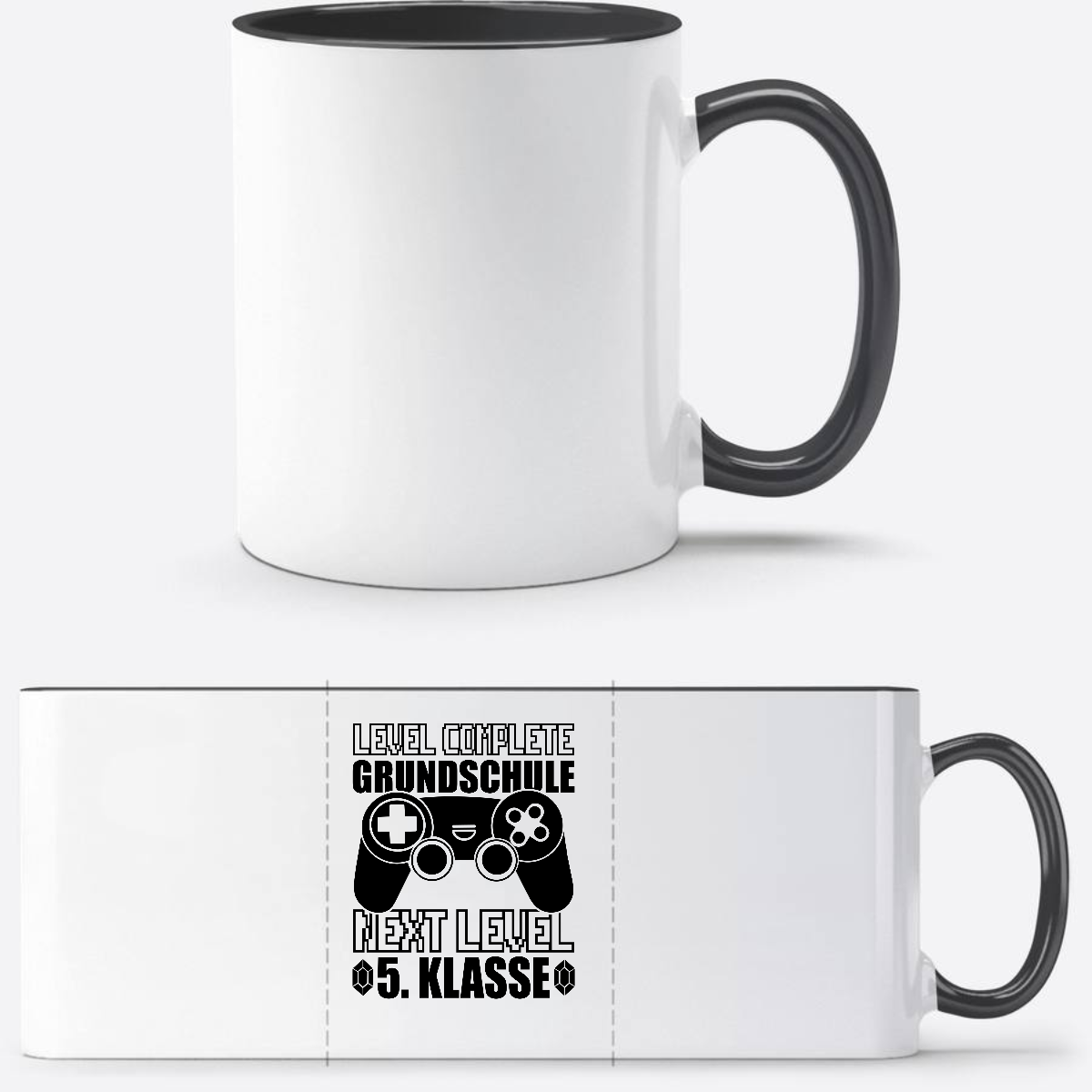 Tasse Level Complete – 5. Klasse mit Name personalisierbar - Weiß/Schwarz