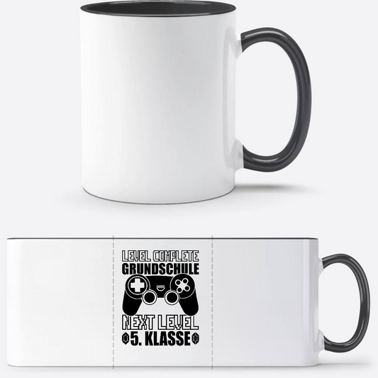 Tasse Level Complete – 5. Klasse mit Name personalisierbar - Weiß/Schwarz
