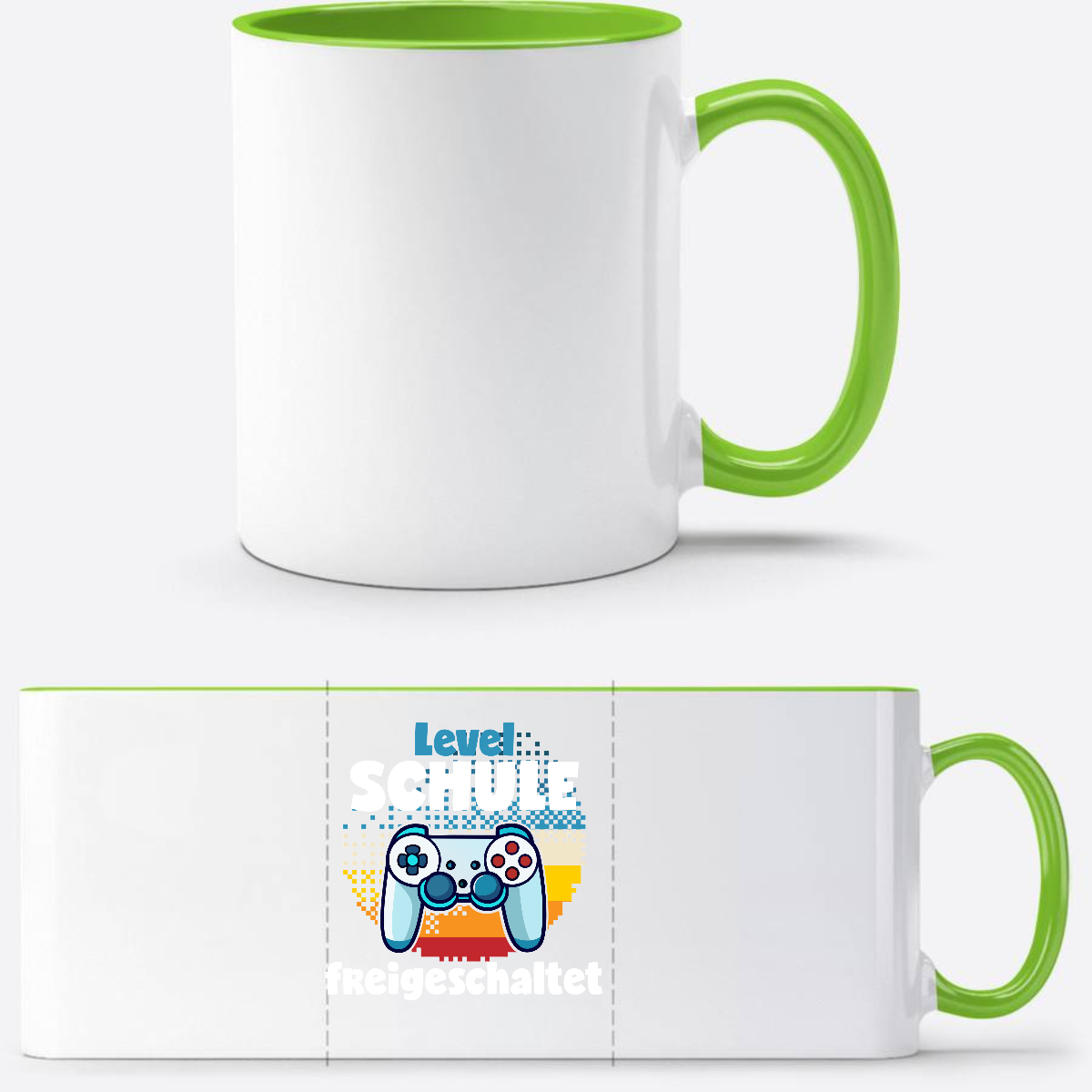 Tasse Level Schule freigeschaltet – Geschenk zur Einschulung - Weiß/Grün