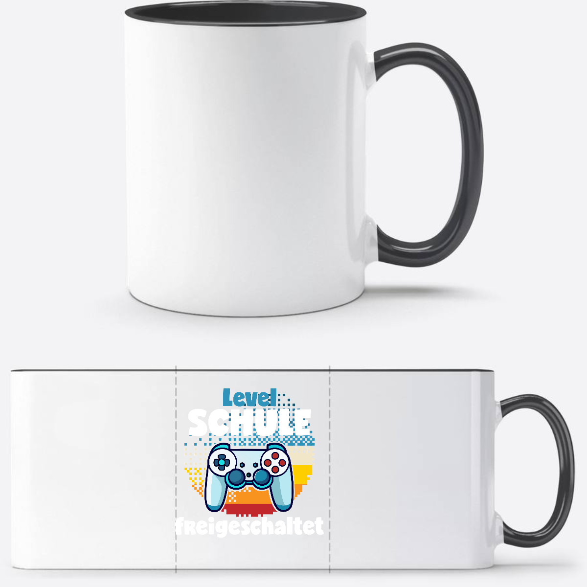 Tasse Level Schule freigeschaltet – Geschenk zur Einschulung - Weiß/Schwarz