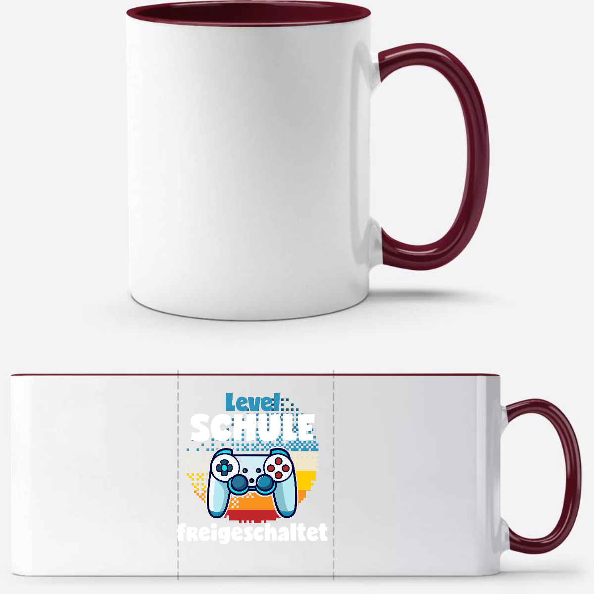 Tasse Level Schule freigeschaltet – Geschenk zur Einschulung - White/Bordeaux