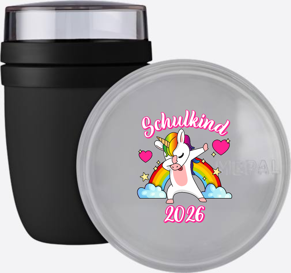Tasse Schulkind 2025 – Dabbendes Einhorn Regenbogen mit Name - Nordic Black