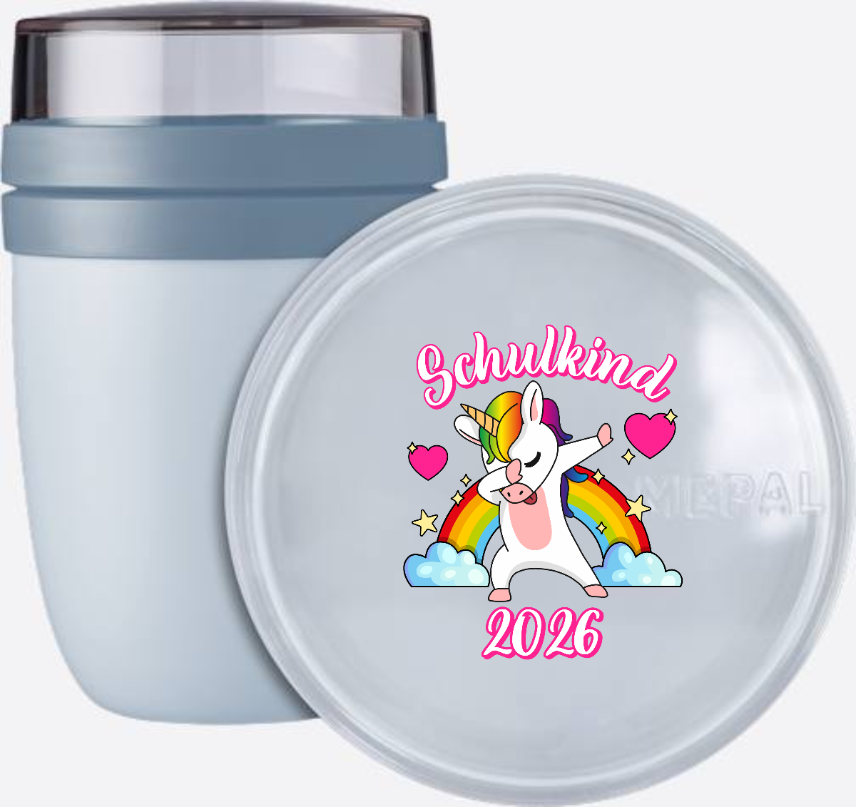 Tasse Schulkind 2025 – Dabbendes Einhorn Regenbogen mit Name - Nordic Blue