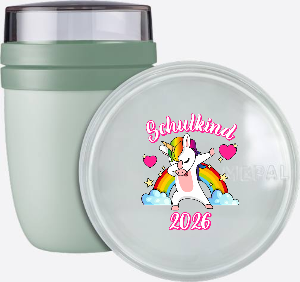 Tasse Schulkind 2025 – Dabbendes Einhorn Regenbogen mit Name - Nordic Sage