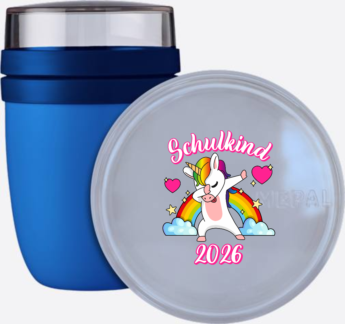 Tasse Schulkind 2025 – Dabbendes Einhorn Regenbogen mit Name - Vivid Blue