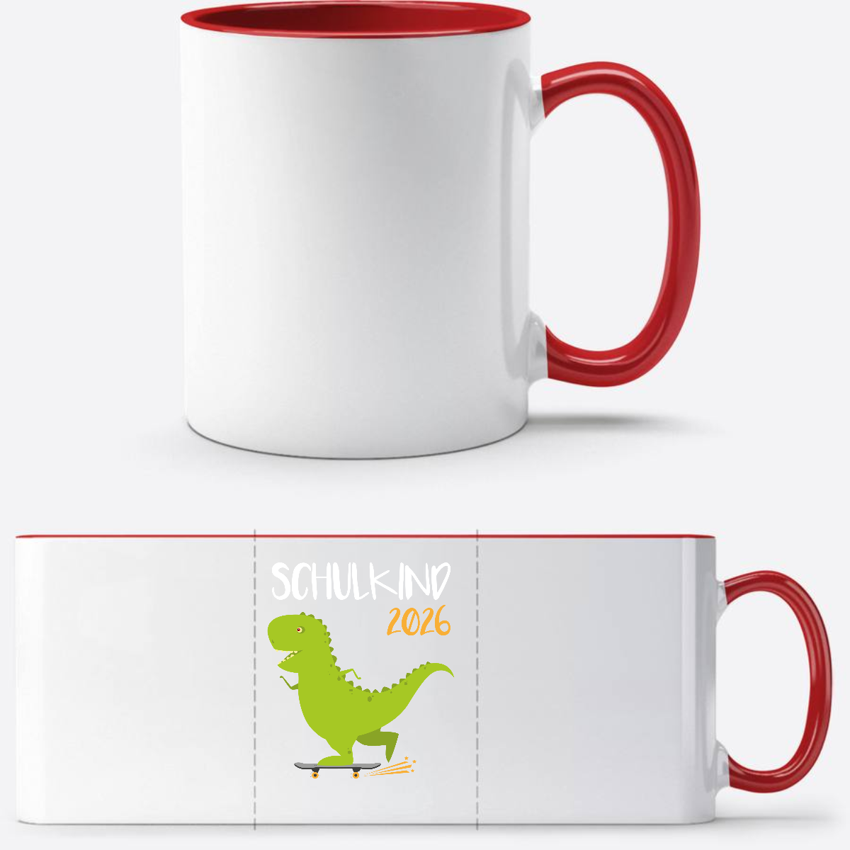 Tasse Schulkind 2025 – Dino mit Skateboard personalisiert - White/Red