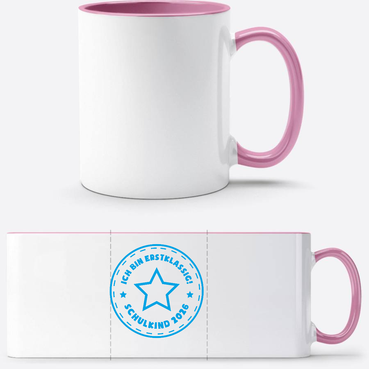 Tasse Schulkind 2025 – Ich bin erstklassig Stern Hellblau - Weiss/Rosa
