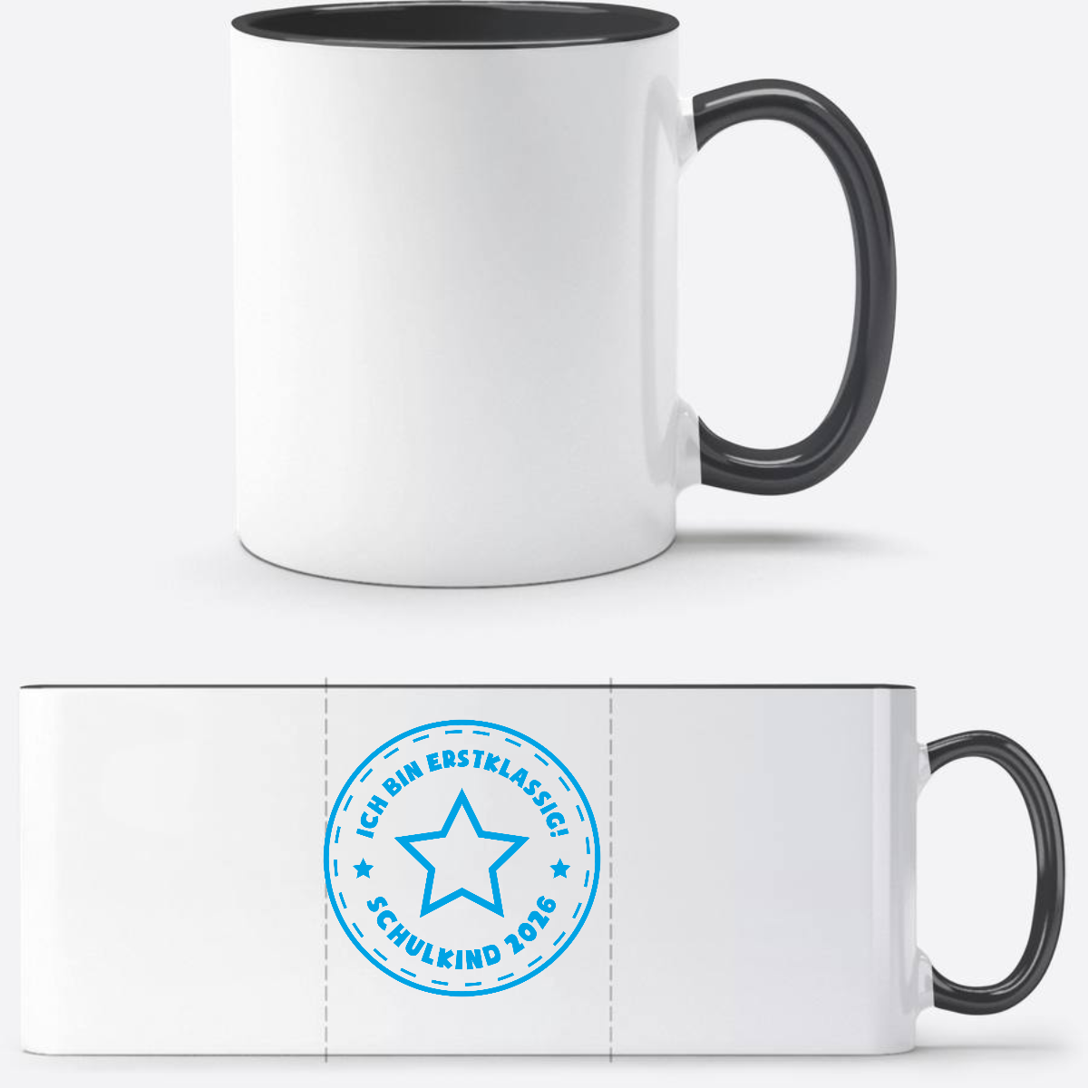Tasse Schulkind 2025 – Ich bin erstklassig Stern Hellblau - Weiß/Schwarz