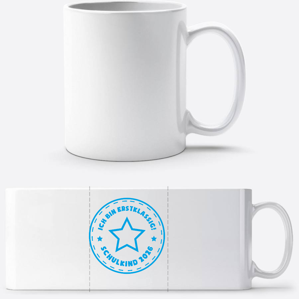 Tasse Schulkind 2025 – Ich bin erstklassig Stern Hellblau - Weiß