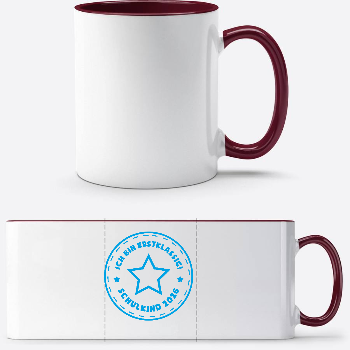 Tasse Schulkind 2025 – Ich bin erstklassig Stern Hellblau - White/Bordeaux