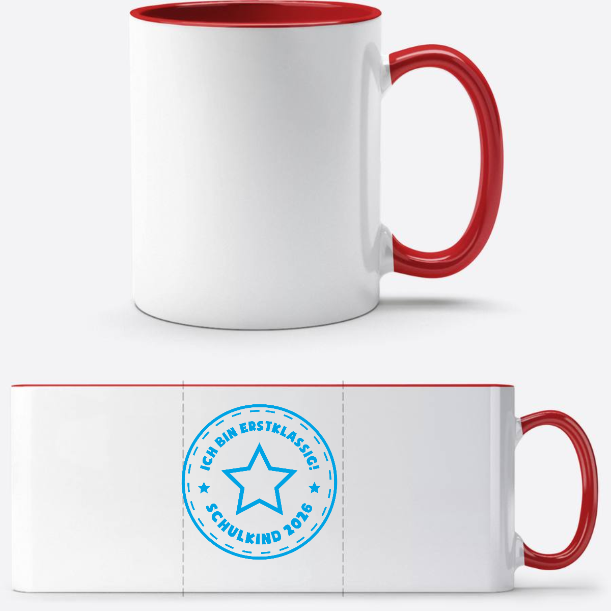 Tasse Schulkind 2025 – Ich bin erstklassig Stern Hellblau - White/Red