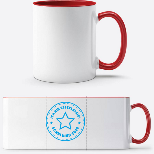 Tasse Schulkind 2025 – Ich bin erstklassig Stern Hellblau - White/Red