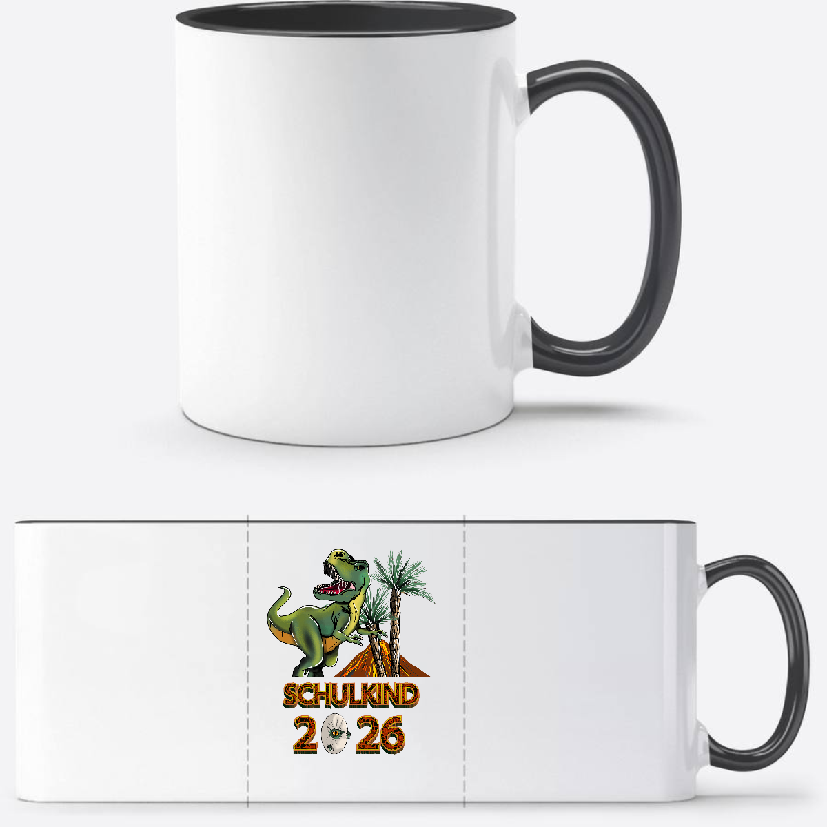Tasse Schulkind 2025 T-Rex Dino – Personalisiert mit Name - Weiß/Schwarz