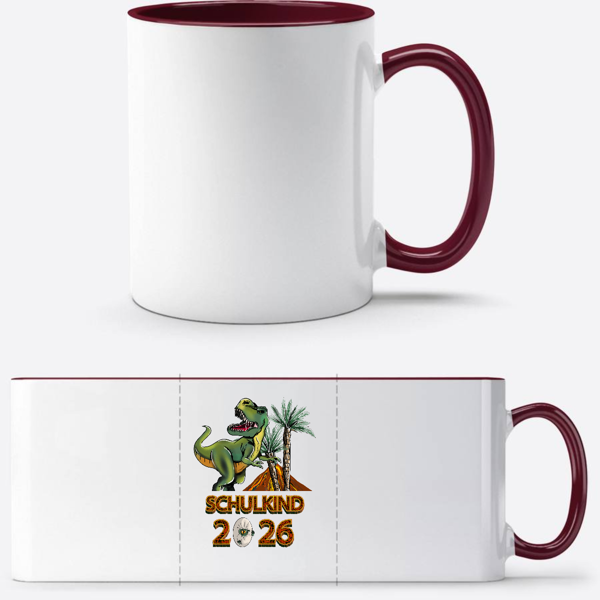 Tasse Schulkind 2025 T-Rex Dino – Personalisiert mit Name - White/Bordeaux