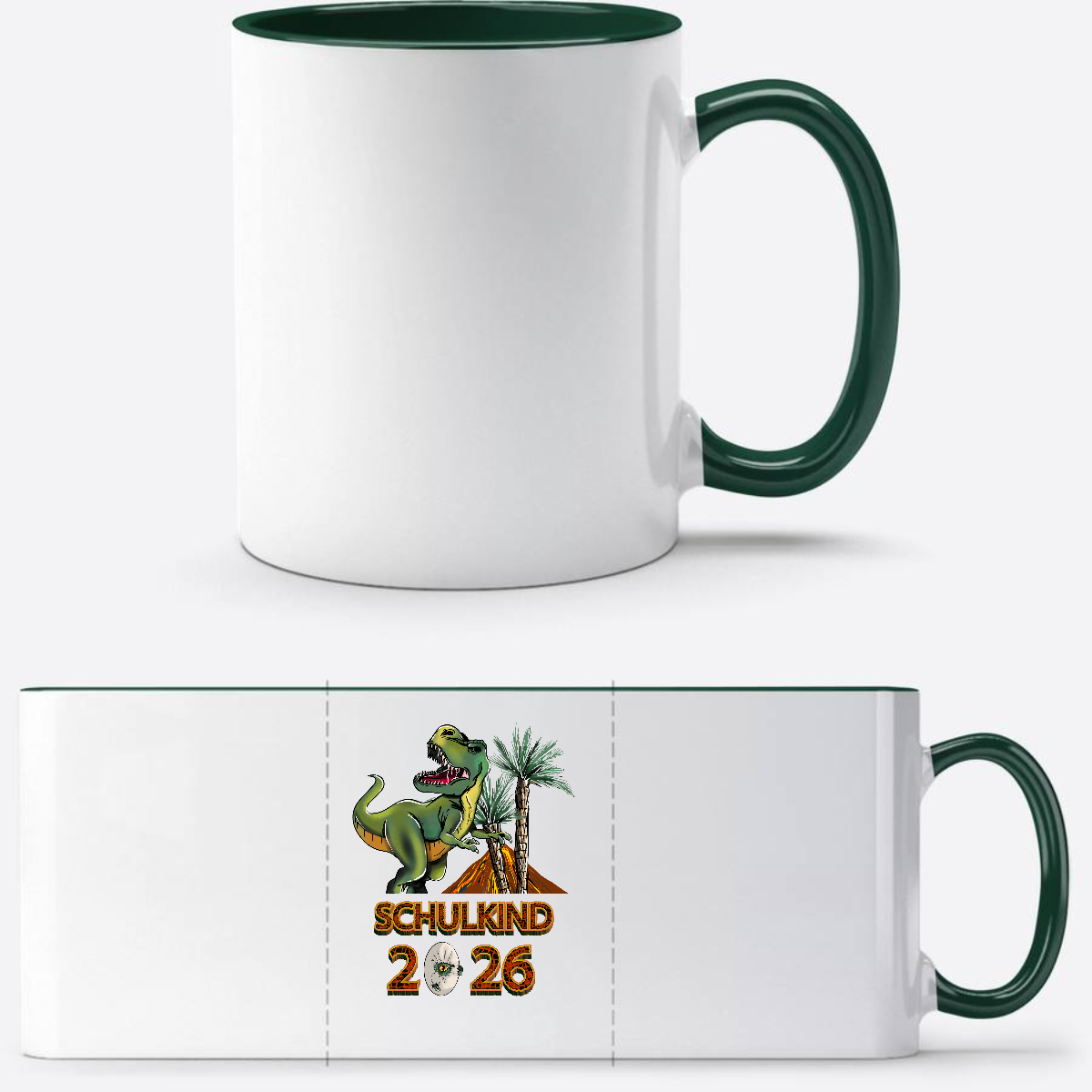 Tasse Schulkind 2025 T-Rex Dino – Personalisiert mit Name - White/Petrol