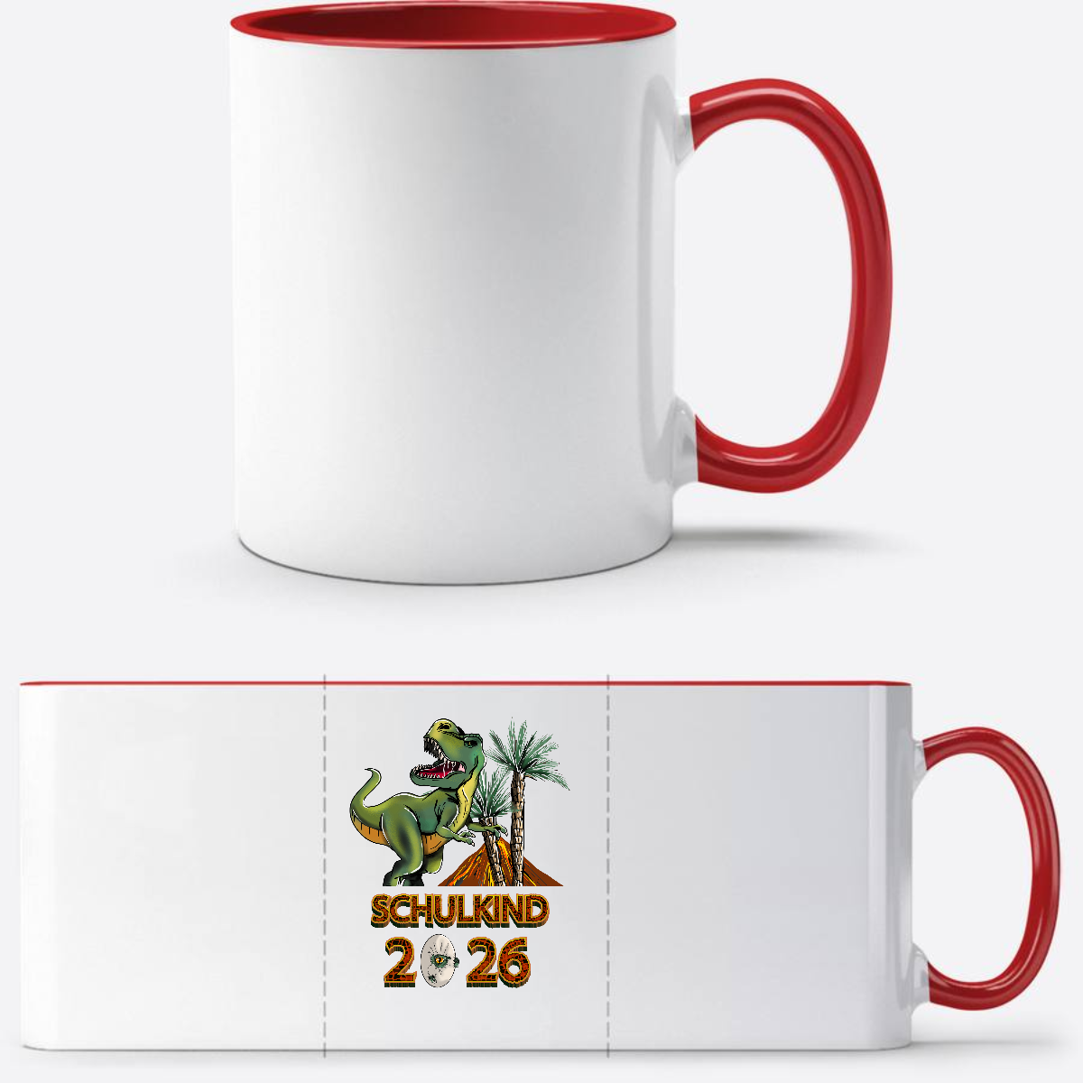 Tasse Schulkind 2025 T-Rex Dino – Personalisiert mit Name - White/Red