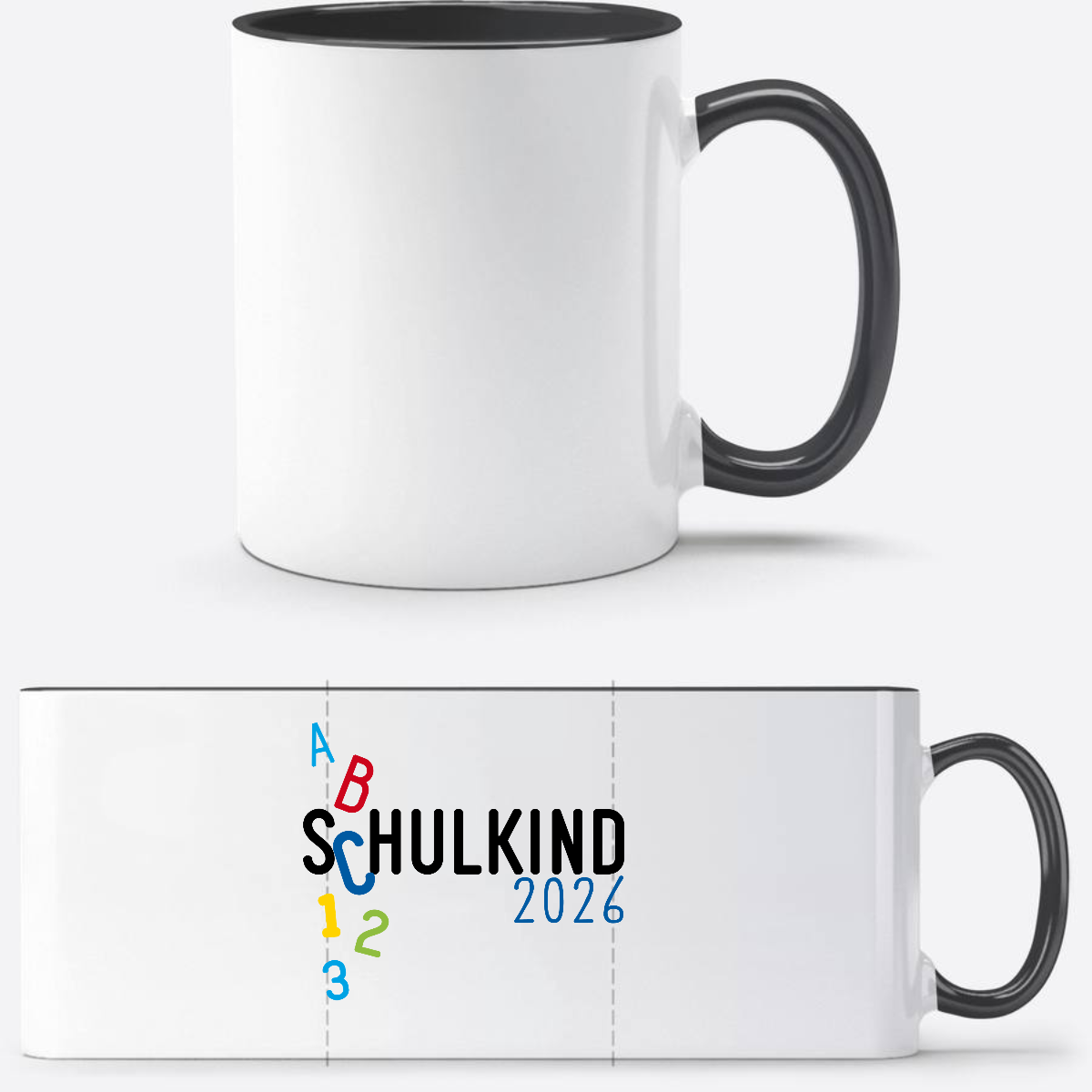 Tasse Schulkind 2026 ABC blau – Personalisiert mit Namen - Weiß/Schwarz