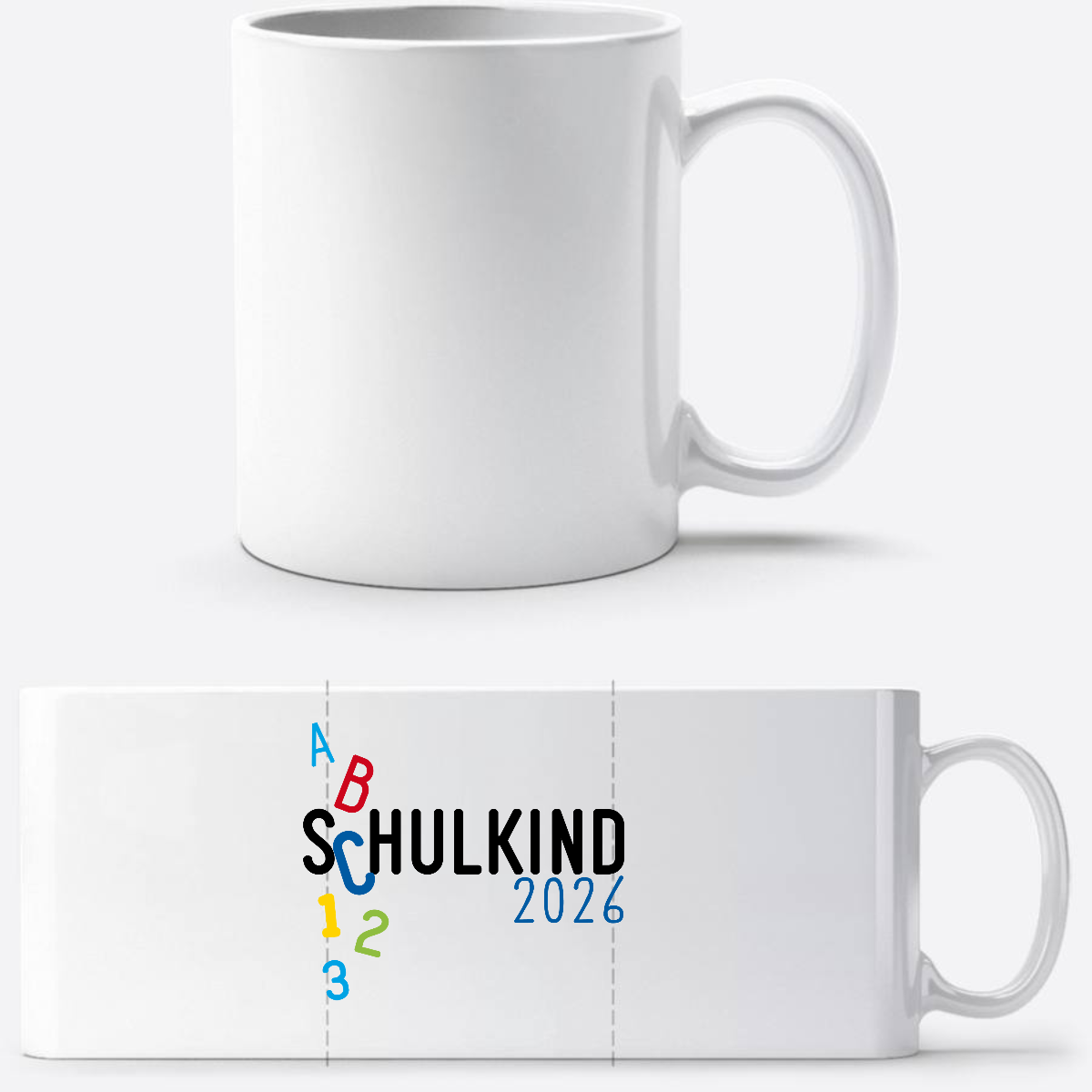 Tasse Schulkind 2026 ABC blau – Personalisiert mit Namen - Weiß