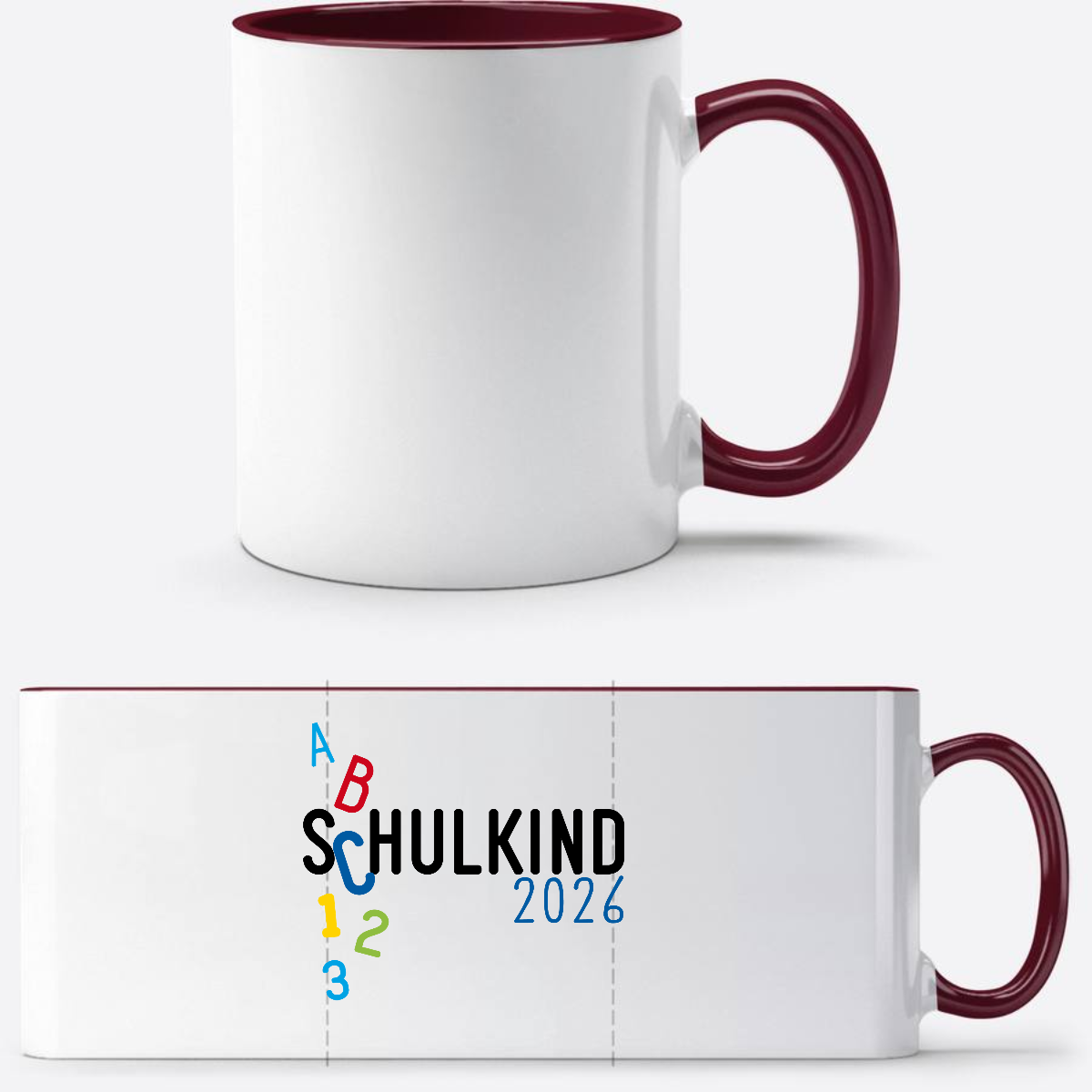 Tasse Schulkind 2026 ABC blau – Personalisiert mit Namen - White/Bordeaux
