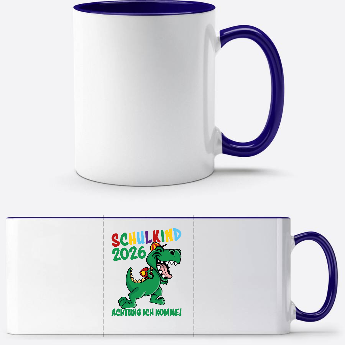 Tasse Schulkind 2026 – Achtung ich komme! Personalisiert - Weiß/Dunkelblau