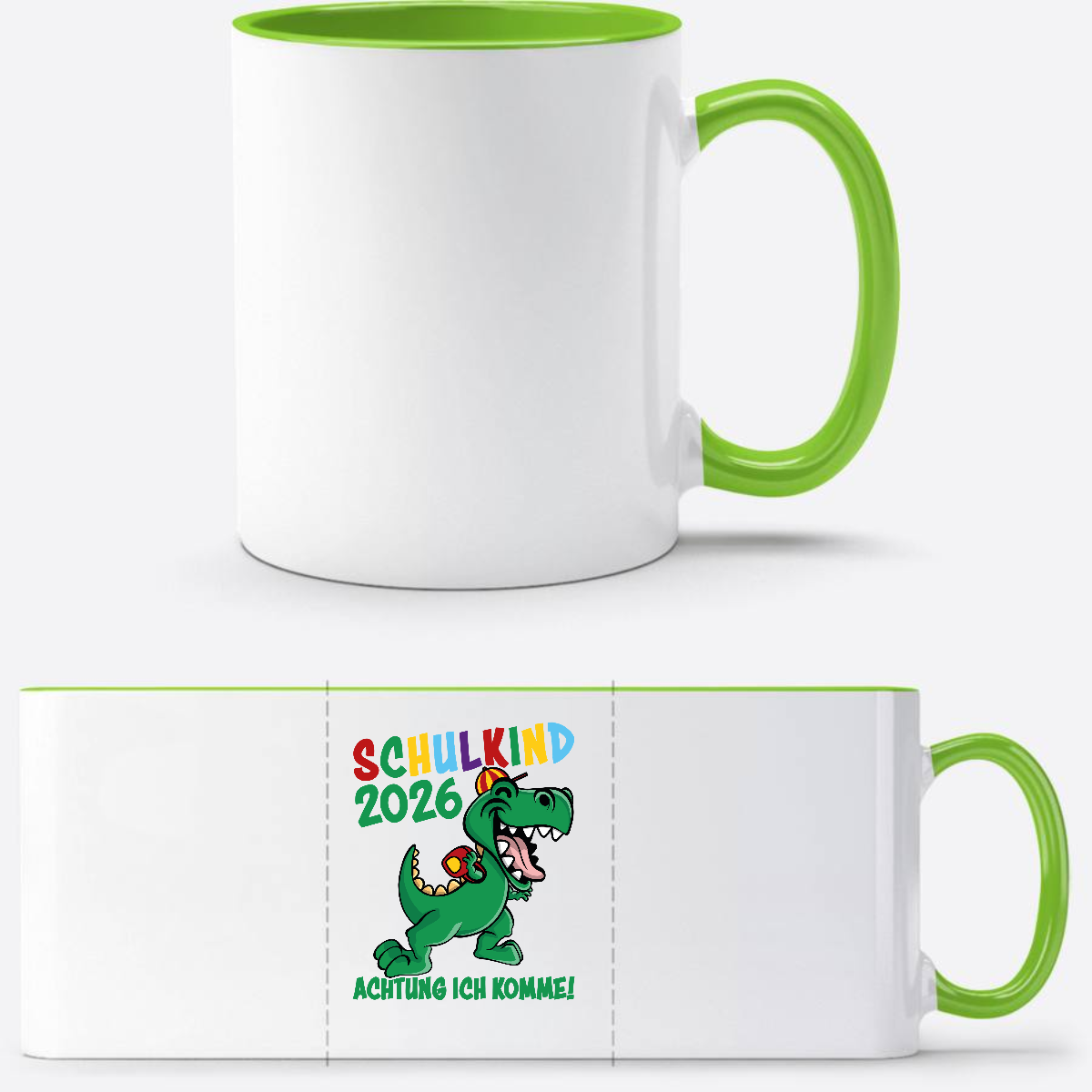 Tasse Schulkind 2026 – Achtung ich komme! Personalisiert - Weiß/Grün