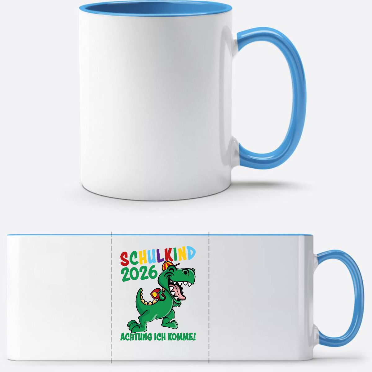 Tasse Schulkind 2026 – Achtung ich komme! Personalisiert - Weiß/Hellblau