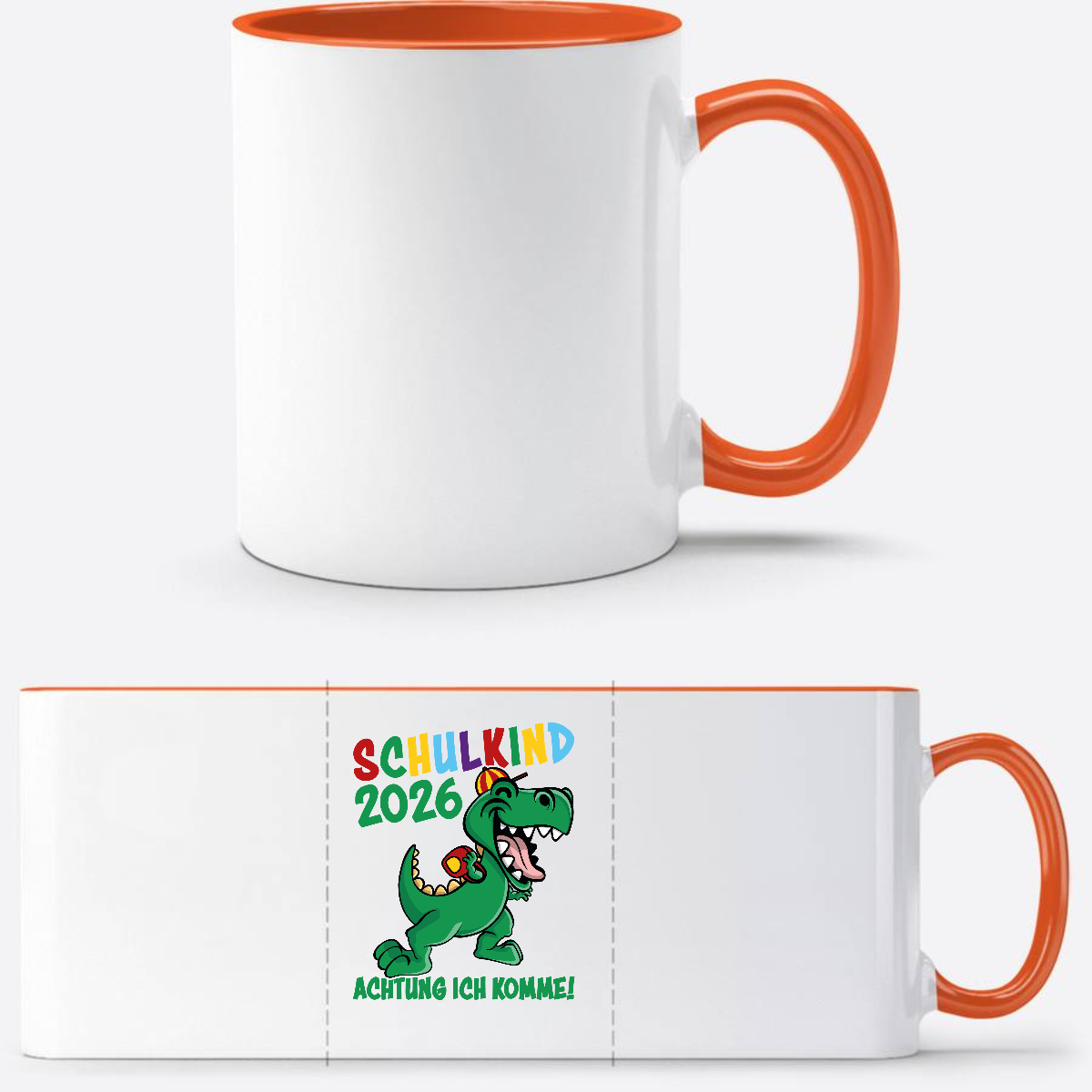 Tasse Schulkind 2026 – Achtung ich komme! Personalisiert - Weiß/Orange