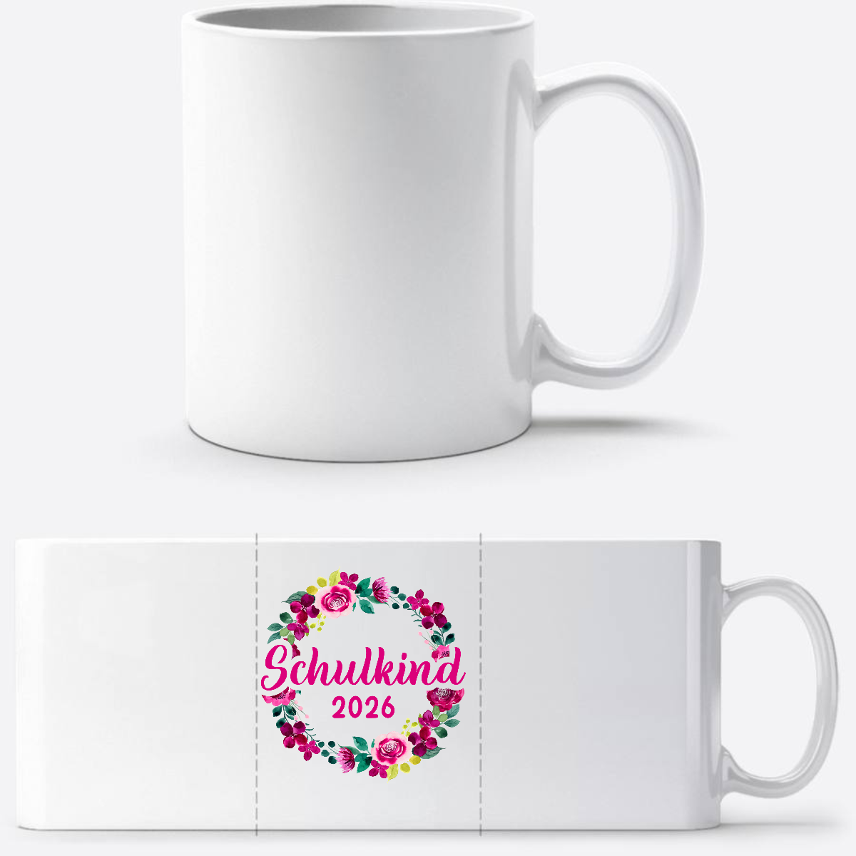 Tasse Schulkind 2026 Blumenkranz – Personalisiert mit Name - Weiß