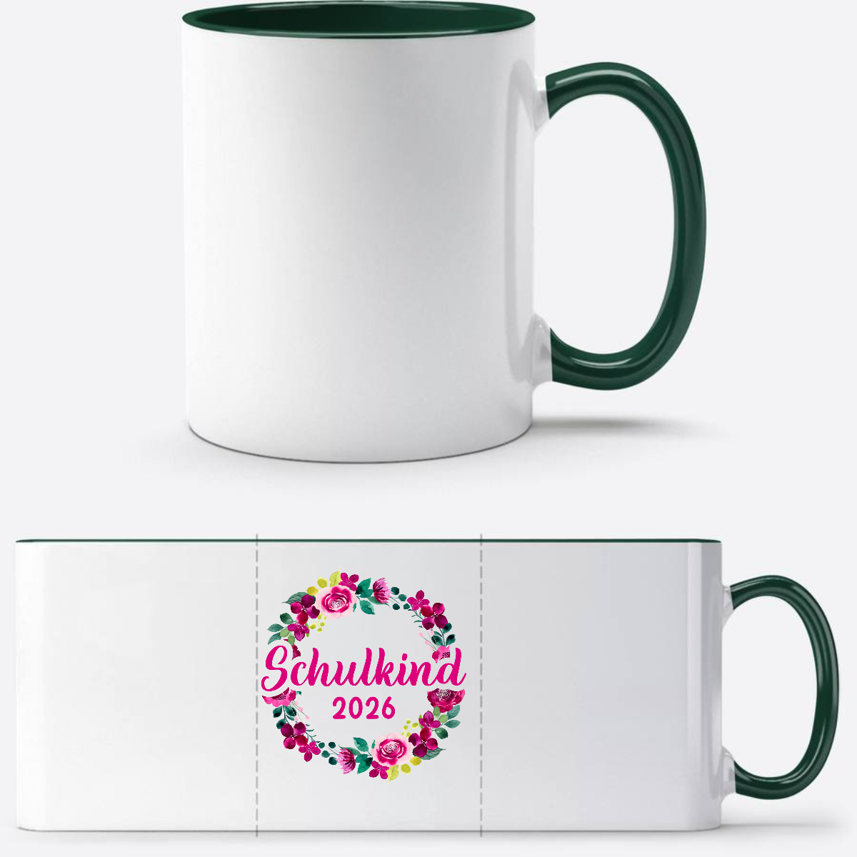 Tasse Schulkind 2026 Blumenkranz – Personalisiert mit Name - White/Petrol